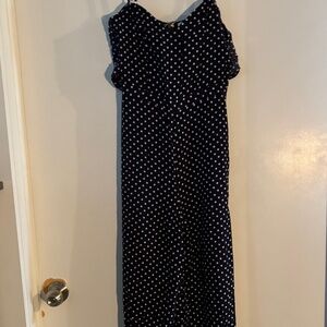 navy blue polka dot jumpsuit